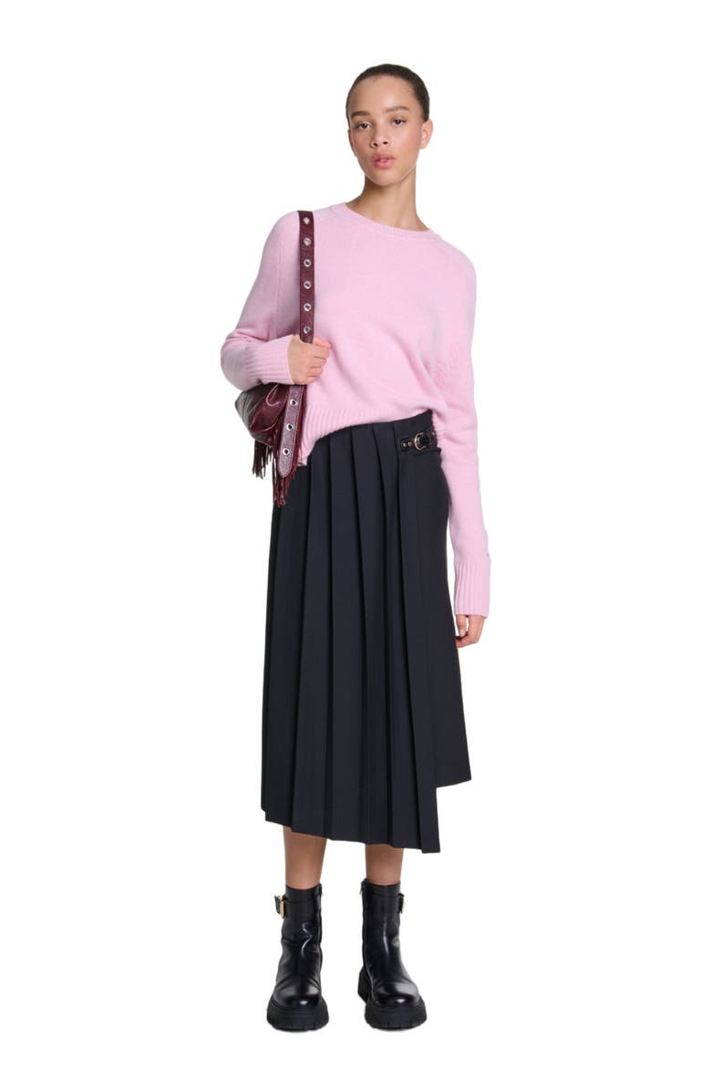 maje Asymmetrical long pleated skirt, Main, color, 