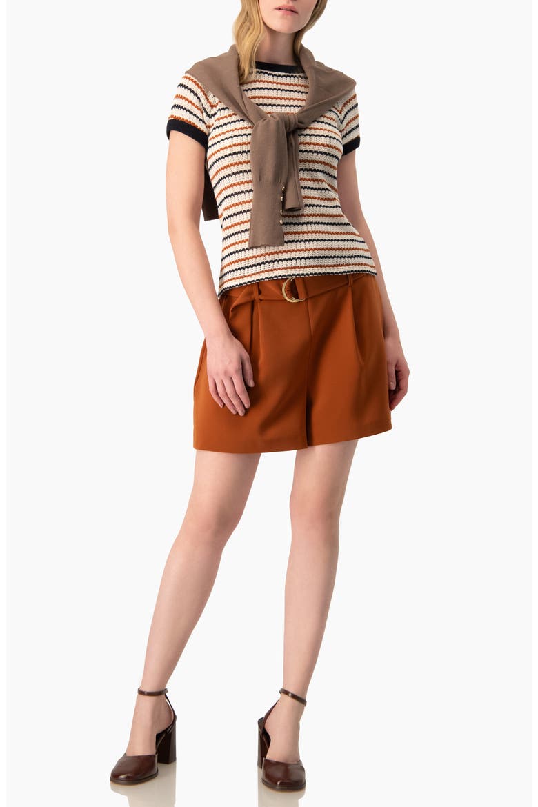 High-Rise Tailored Shorts with Removable Belt, Alternate, color, Chedron