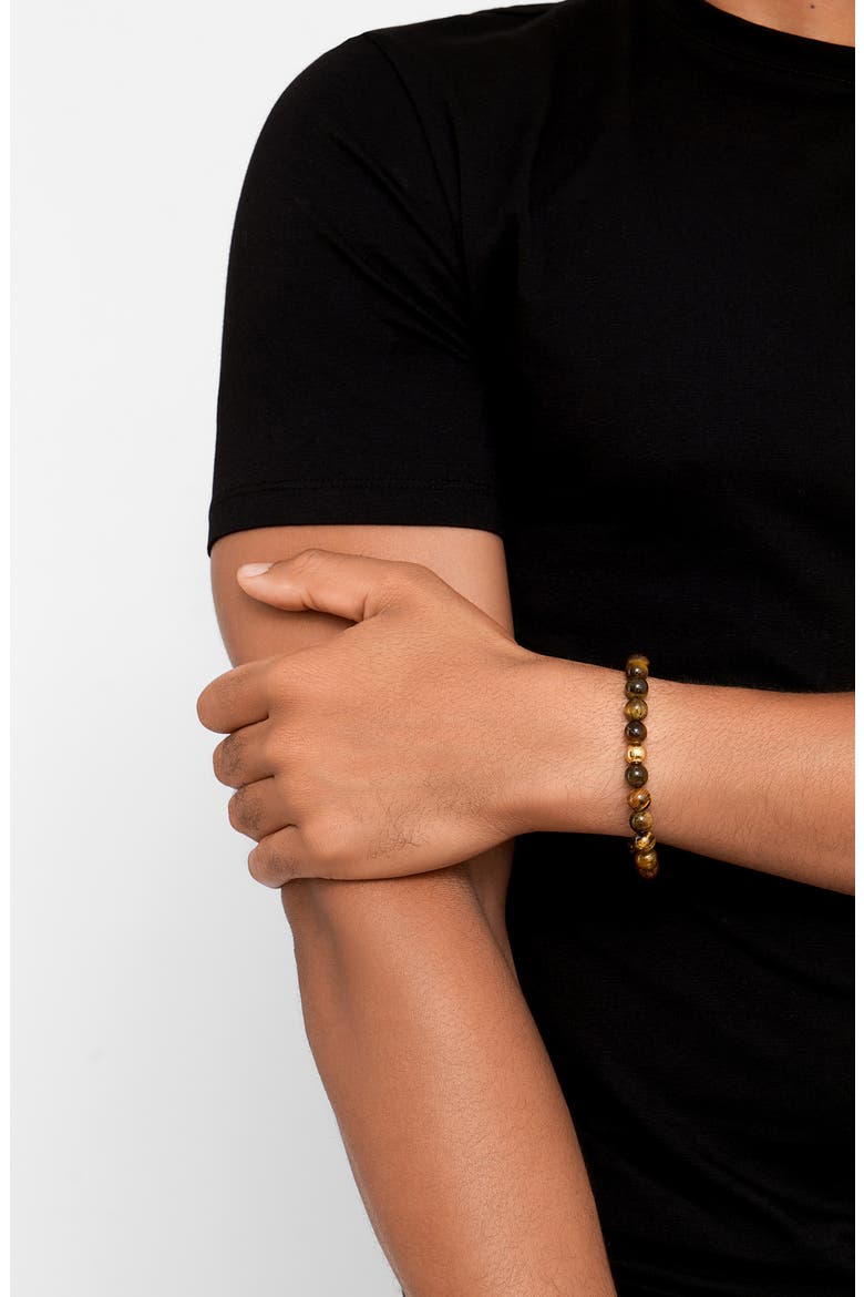 Men's Water Resistant Tiger's Eye Bracelet, Alternate, color, BROWN