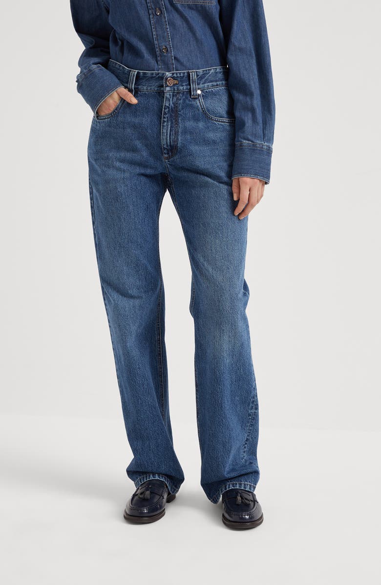 Brunello Cucinelli Authentic denim straight trousers with monili, Alternate, color, 