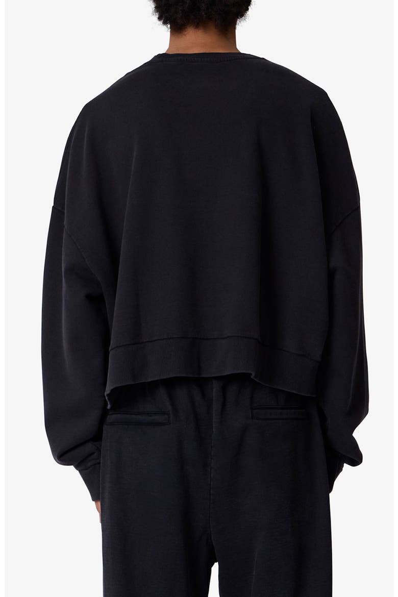 Crop Cotton Crewneck Sweatshirt, Alternate, color, WASHED BLACK