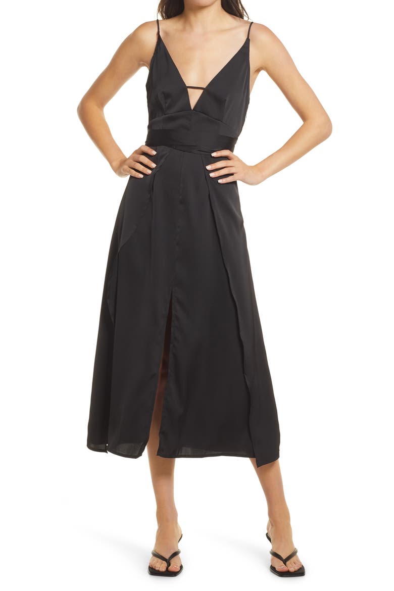 Backless Satin Dress, Main, color, BLACK