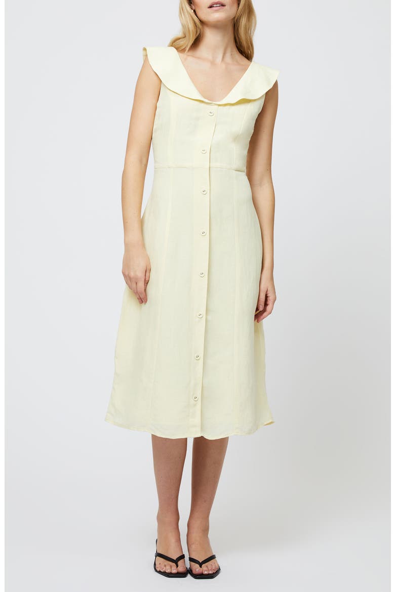 Birdie Peter Pan Collar Linen Blend Dress, Main, color, CORNSILK YELLOW