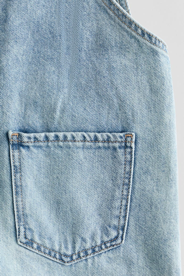 Denim Dungaree Shorts, Alternate, color, Light denim blue