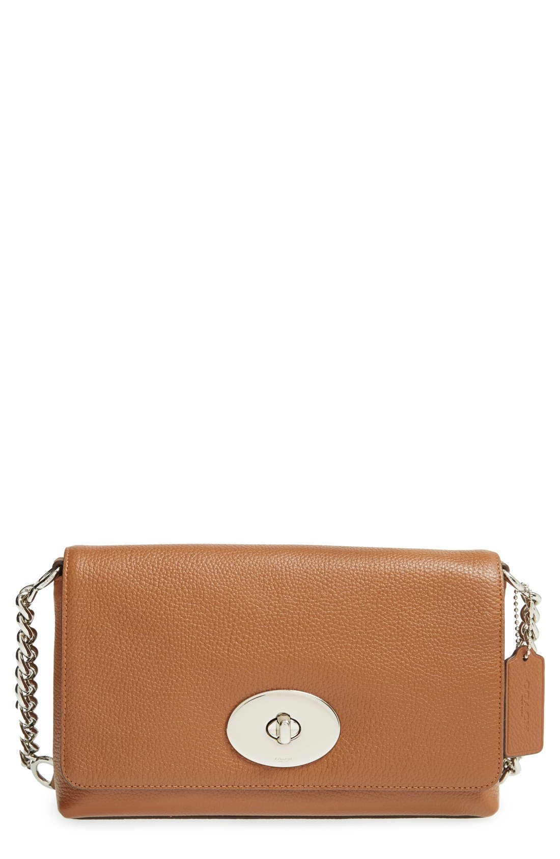 'Crosstown' Pebbled Leather Crossbody Bag, Main, color, SADDLE
