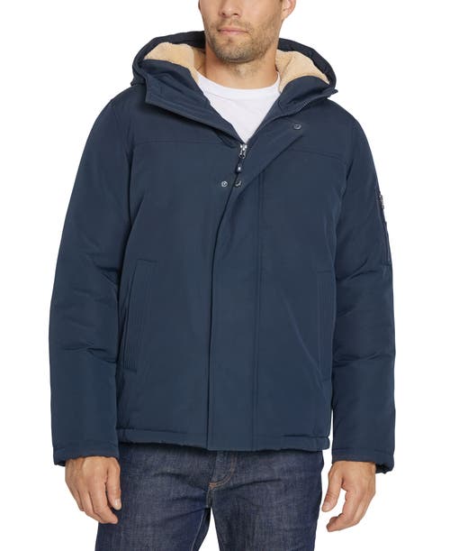 Izod Fleece Lined Short Parka Jacket In Blue