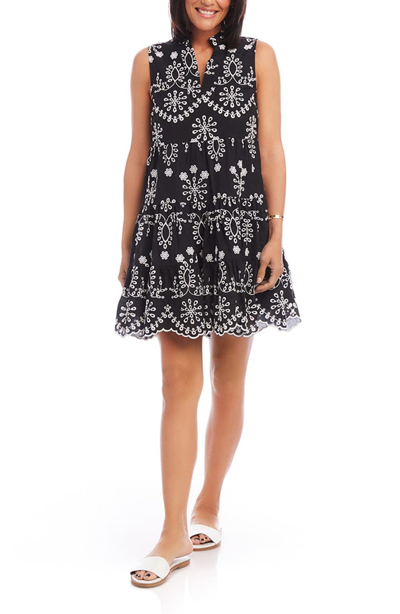 Karen Kane Eyelet Embroidered Sleeveless Tiered Cotton Dress, Main, color, 