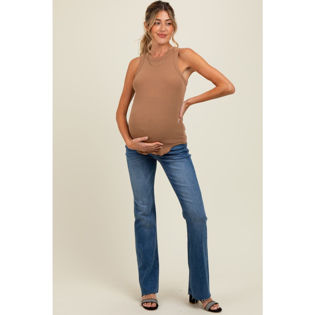 Pinkblush Distressed Raw Hem Maternity Bootcut Jeans In Nude