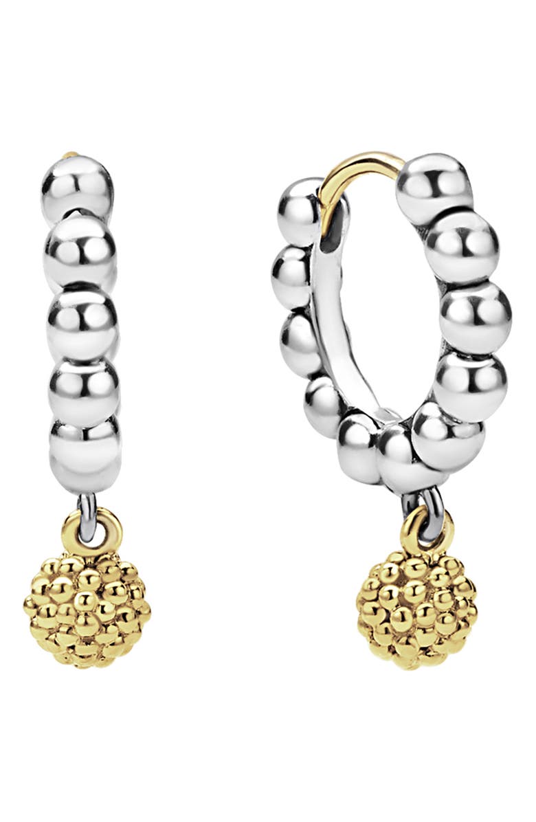 LAGOS Two-Tone Caviar Beaded Huggie Hoop Earrings, Main, color, Silver