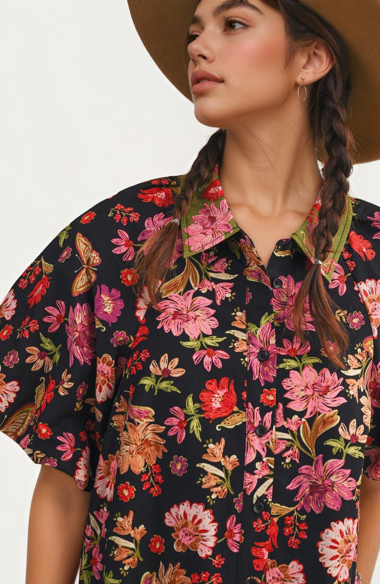 Knit and Lounge Button Front Floral Shirt Dress, Alternate, color, Floral Print