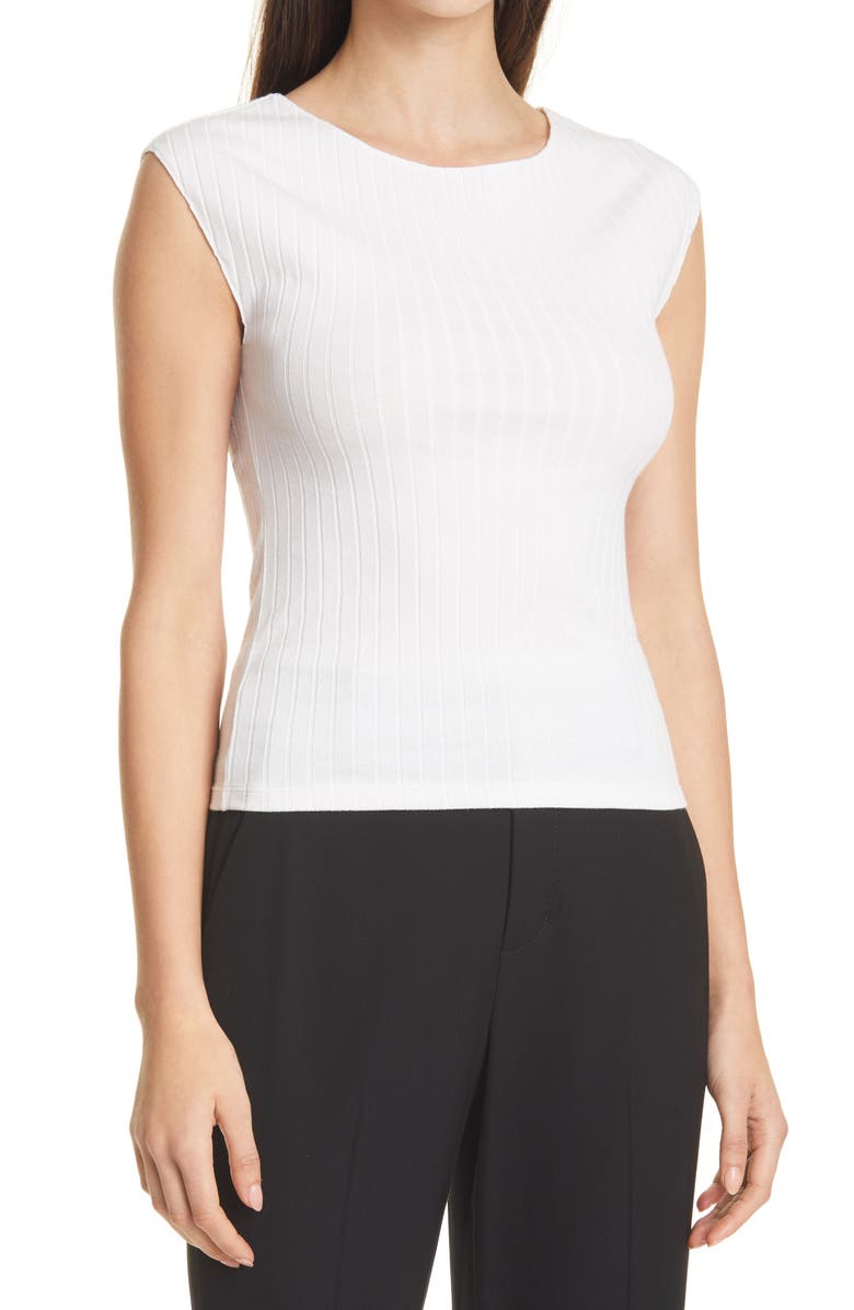 Vince Camuto Cap Sleeve Boat Neck Ribbed Top, Main, color, 