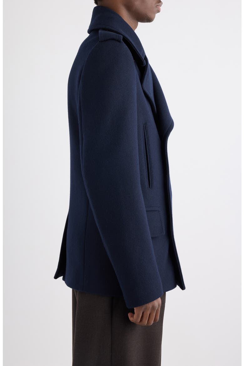 Dries Van Noten Rafaell Double Breasted Wool Blend Peacoat (Men
