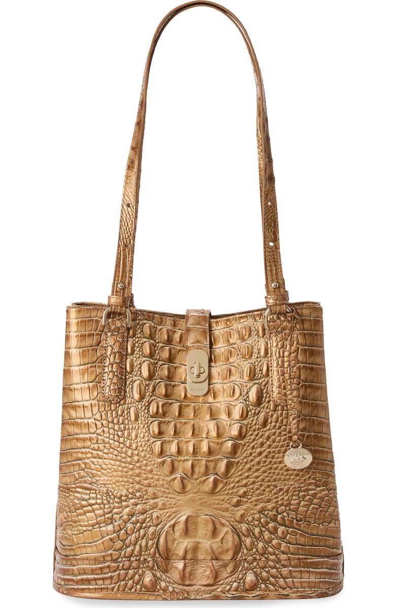 Brahmin Fiora Croc Embossed Leather Bucket Bag, Main, color, Driftwood