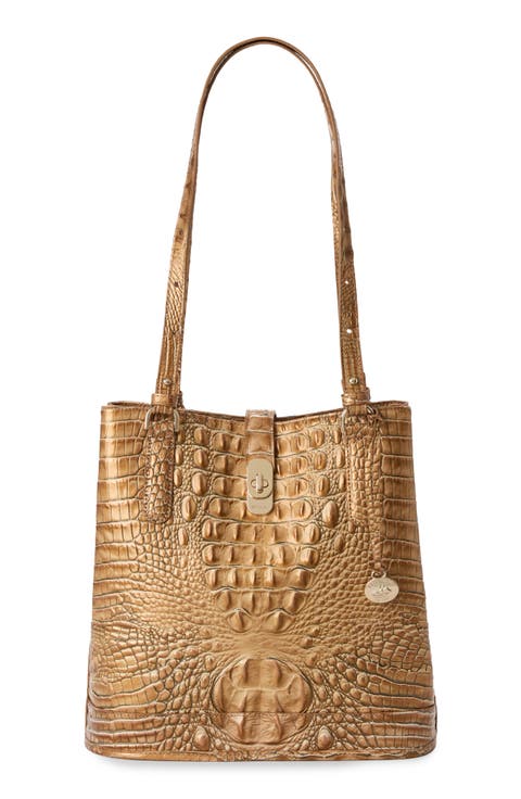 Fiora Croc Embossed Leather Bucket Bag
