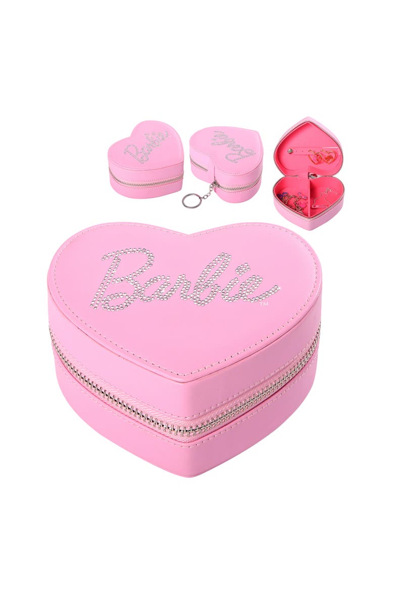 Barbie Heart-Shaped Jewelry Case for Travel, Alternate, color, Pink