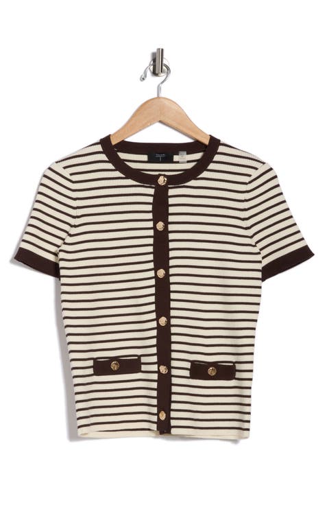 Stripe Short Sleeve Crop Cardigan