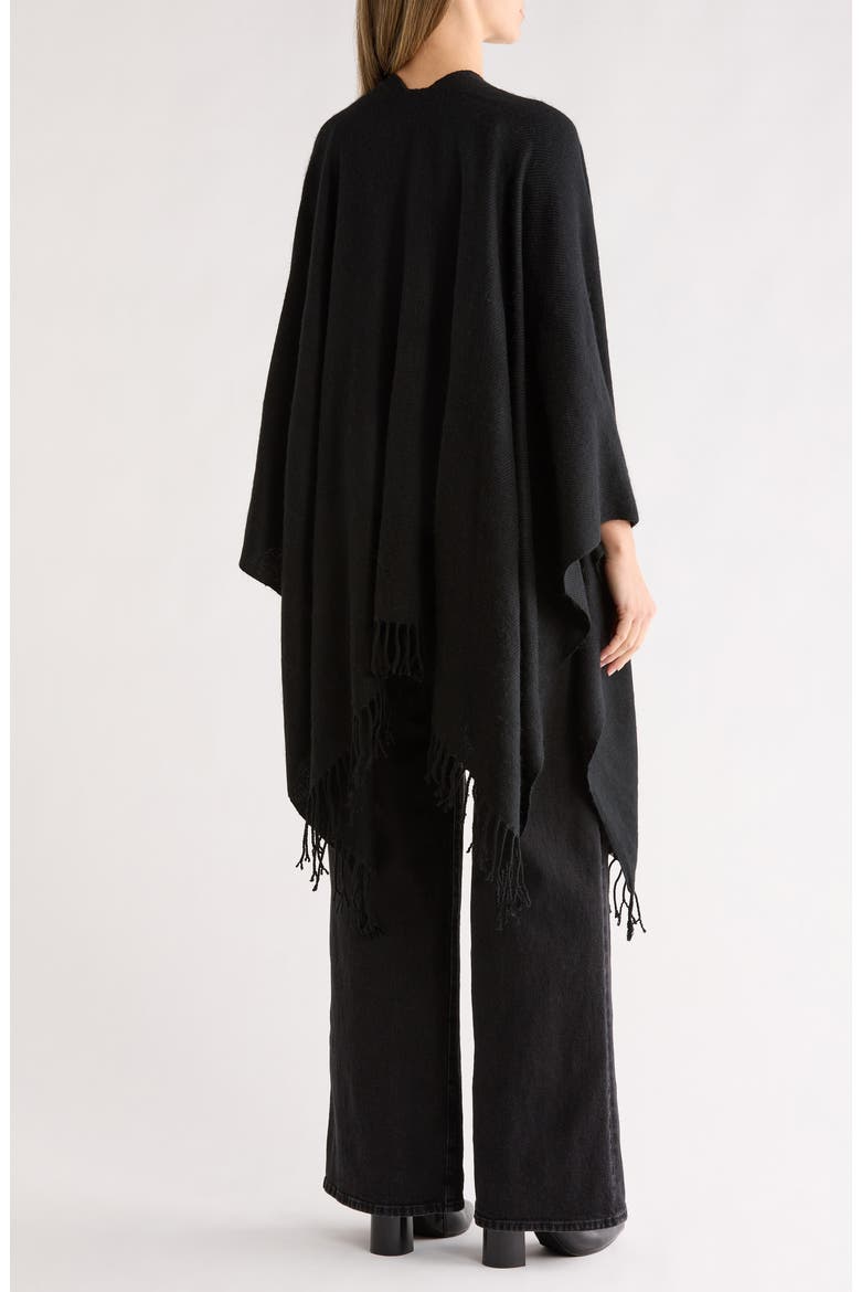 Fringe Trim Ruana, Alternate, color, BLACK