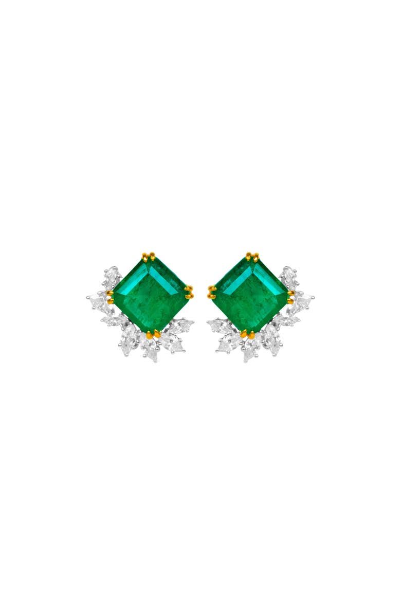 Gemma Azzurro emerald & marquise stud earrings, Main, color, Green