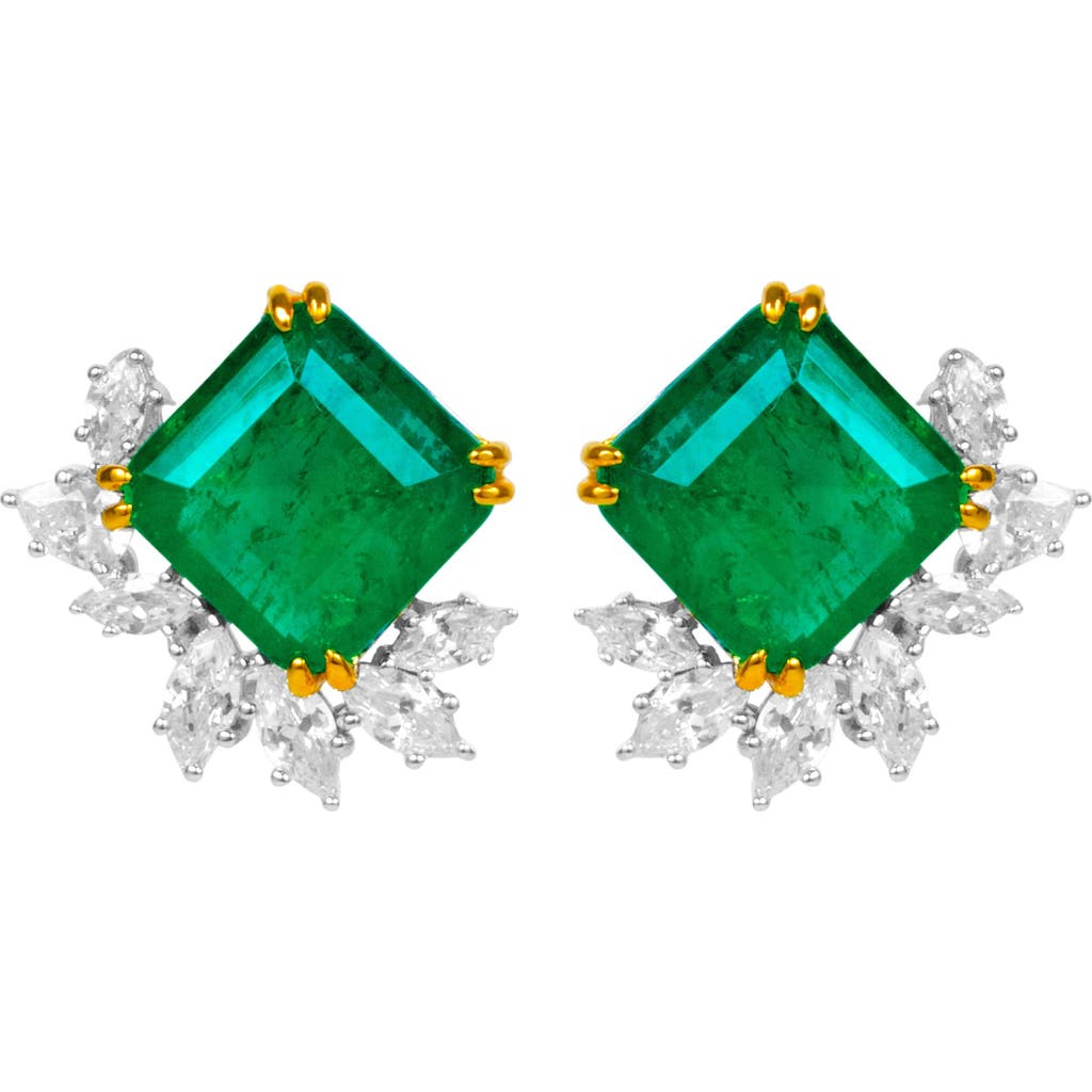 Gemma Azzurro Emerald & Marquise Stud Earrings In Green