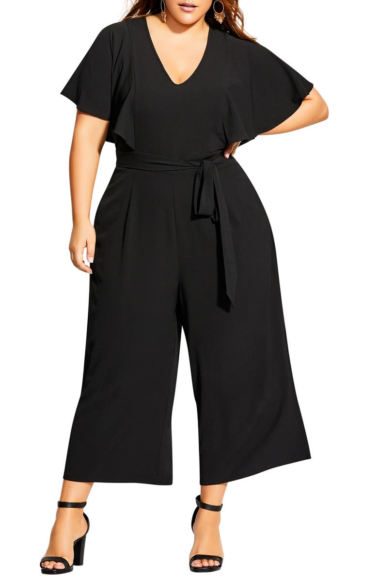 City Chic Romantic Flutter Sleeve Wide Leg Jumpsuit, Main, color, 