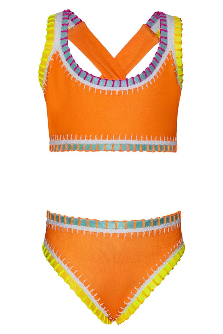 Kids' Sporty Rainbow Embroidered Two-Piece Swimsuit, Main, color, MANGO TANGO