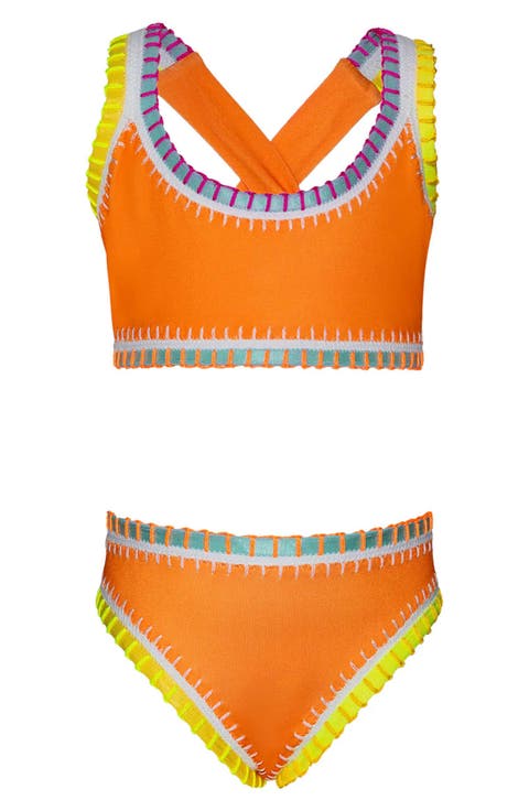 Kids' Sporty Rainbow Embroidered Two-Piece Swimsuit (Toddler & Little Kid)