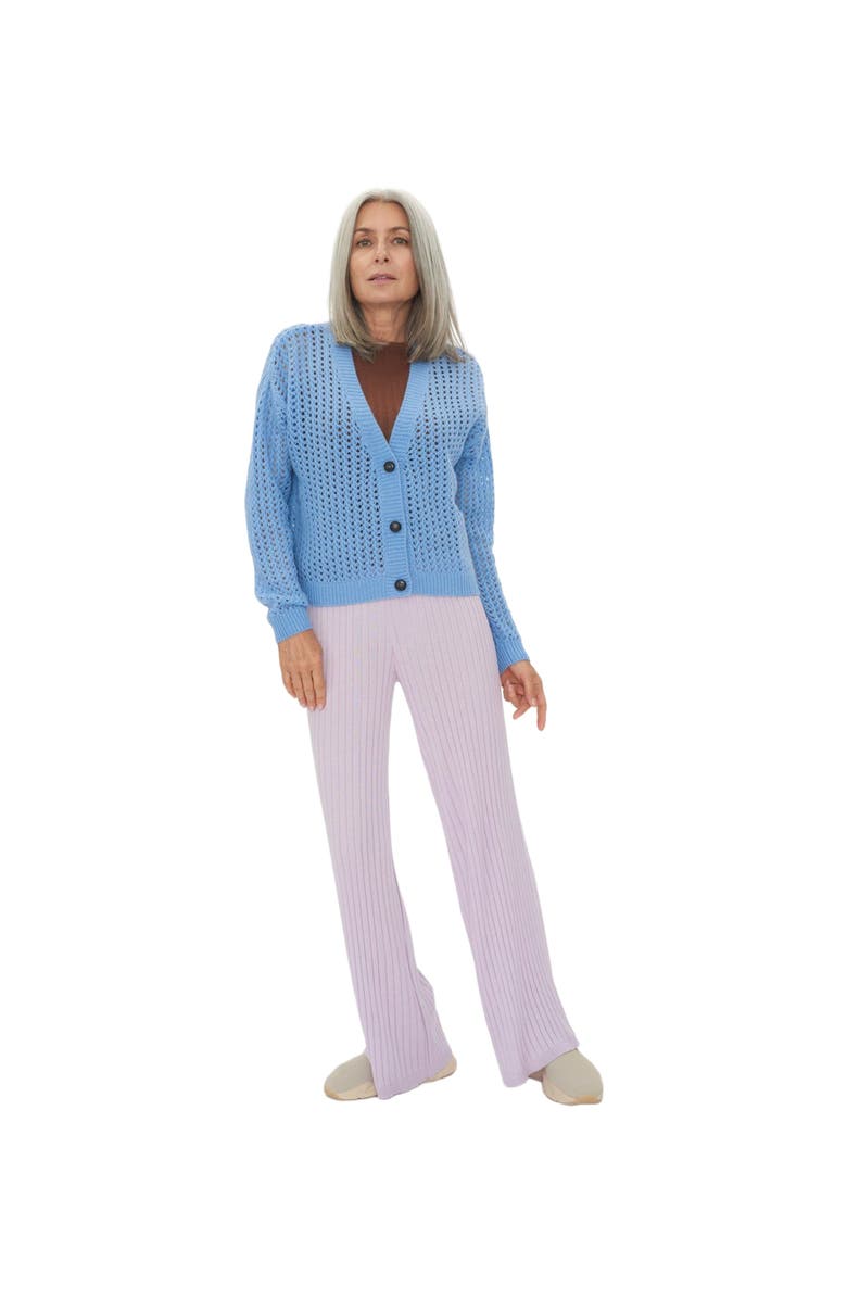 GOBI Mongolian Cashmere Ajour Knit Cardigan, Alternate, color, Airy Blue