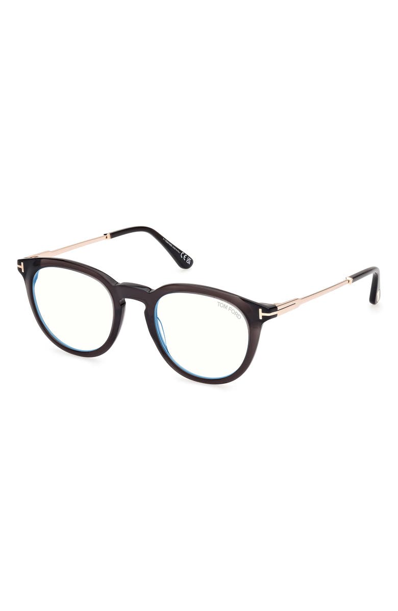 TOM FORD 49mm Round Blue Light Blocking Optical Glasses, Alternate, color,