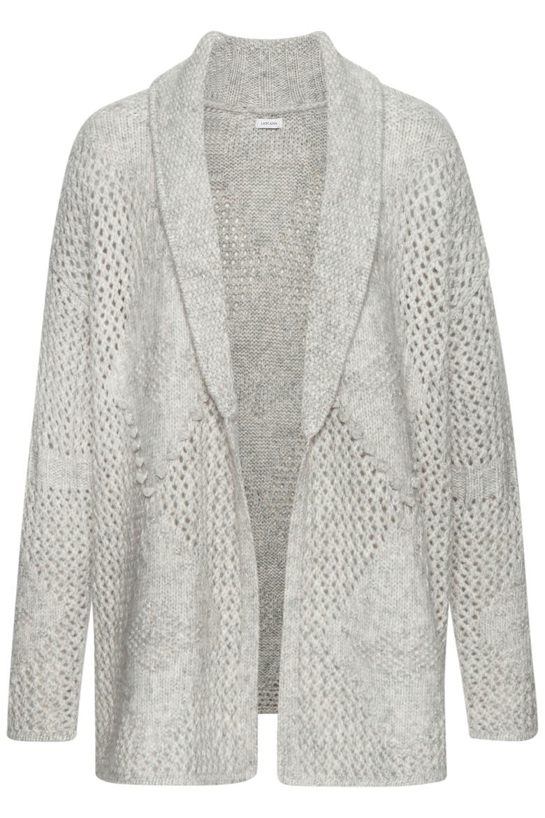 Diamond Open Work Knit Cardigan, Alternate, color, Grey Heather