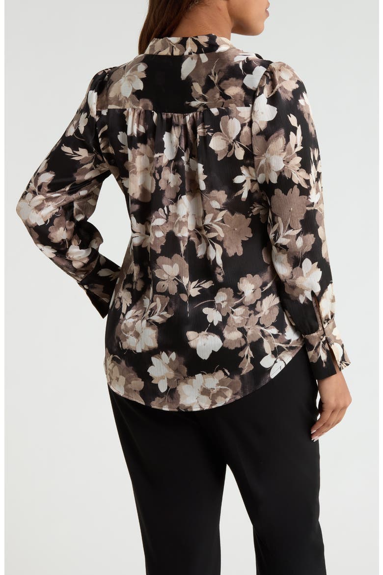 Pleat Front Floral Top, Alternate, color, ANNE BLACK/ LATTE