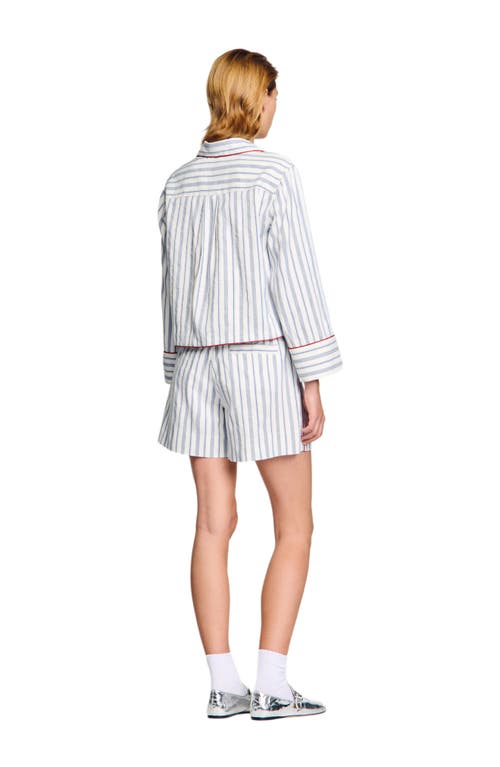 Sandro Bellissima Striped Button-front Shirt In Blue/ecru