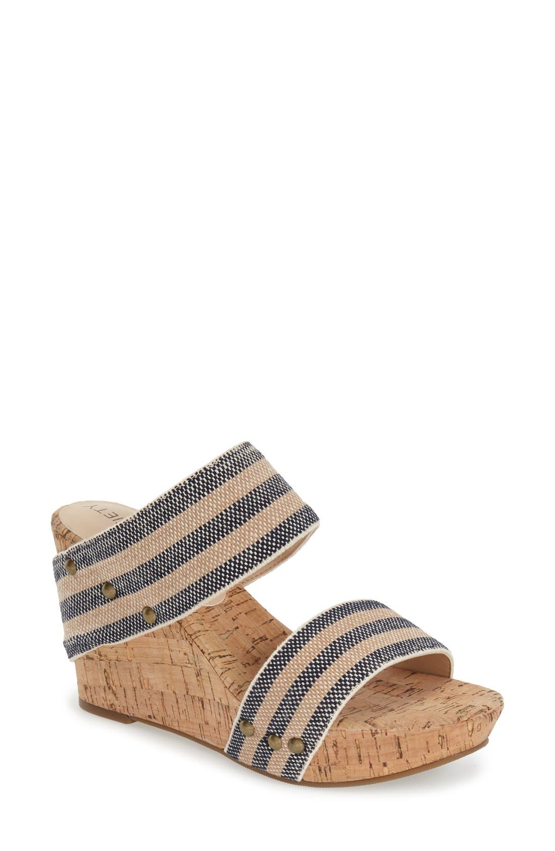 'Emilia 2' Wedge Sandal, Main, color, AMERICAN NAVY/ NATURAL