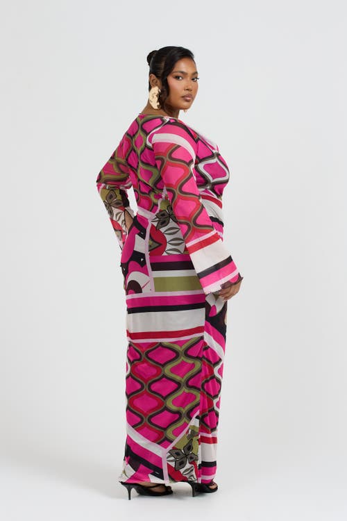 Fashion-szn Curve Plus Size Abstract Print Maxi Dress In Pink