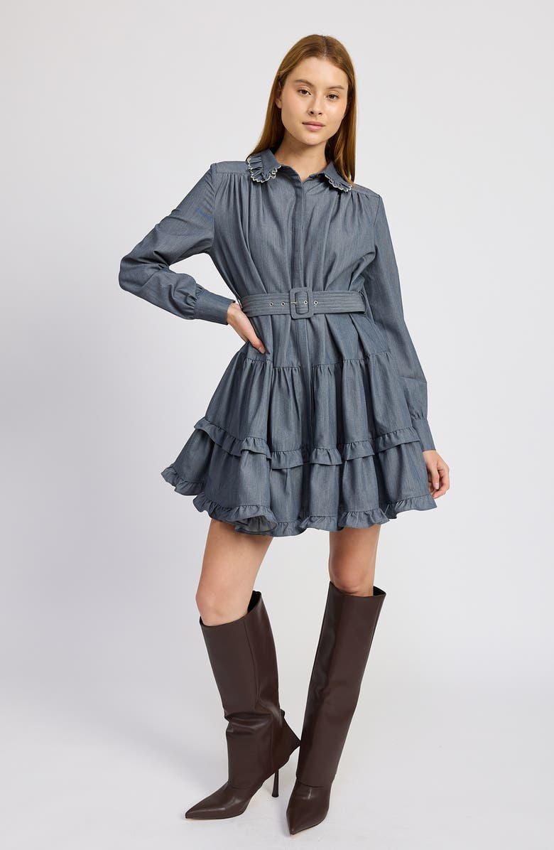 En Saison Angeline Long Sleeve Tiered Mini Shirtdress, Alternate, color, 