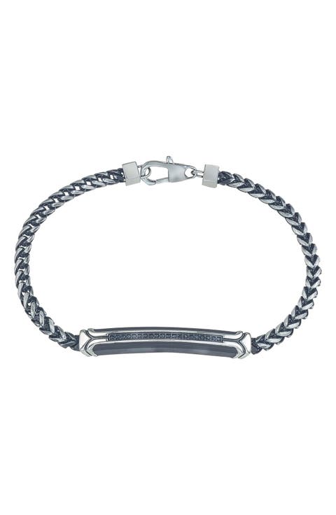 Men's Stainless Steel Black Diamond Bar Bracelet