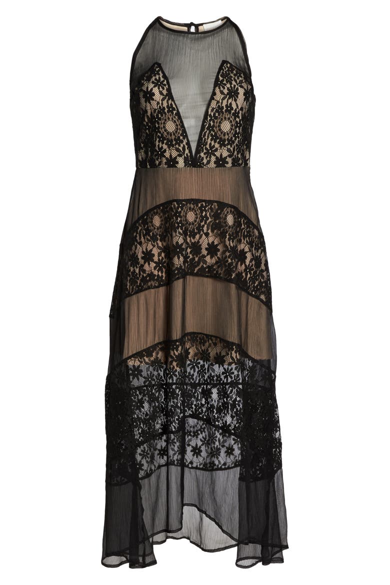 Tristan Lace & Chiffon Maxi Dress, Alternate, color, BLACK