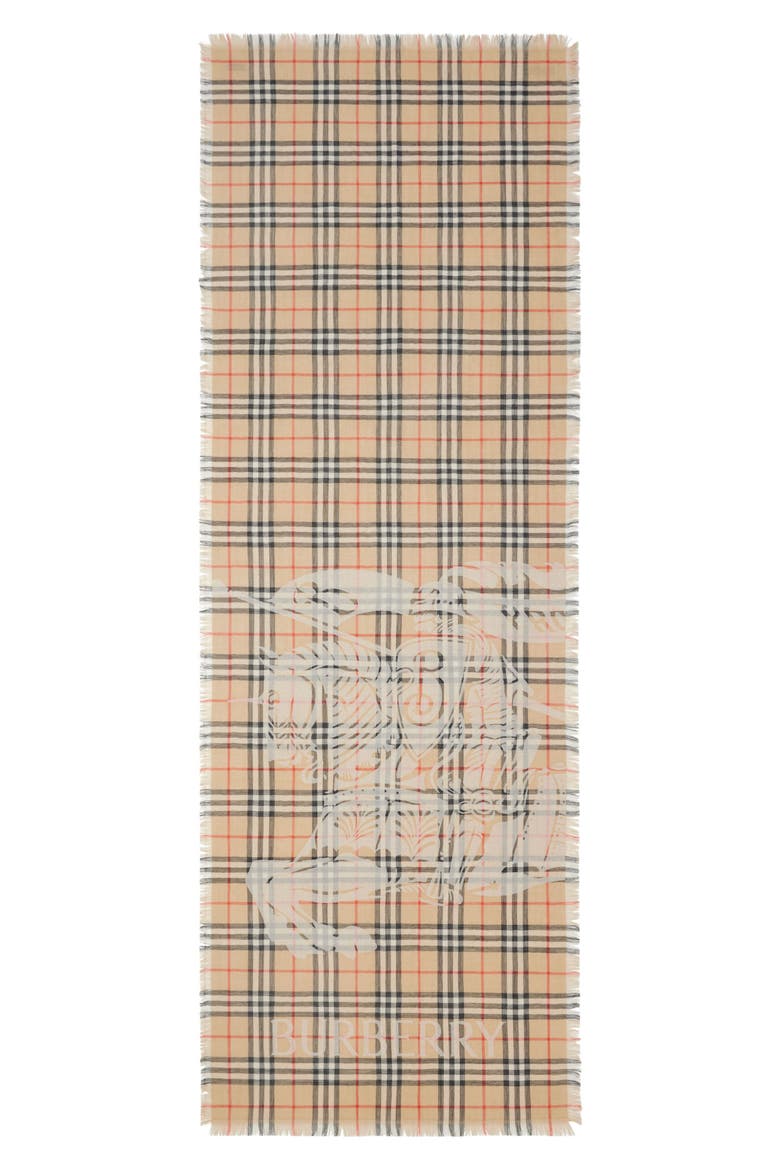 Equestrian Knight Design Check Wool Scarf, Main, color, SAND