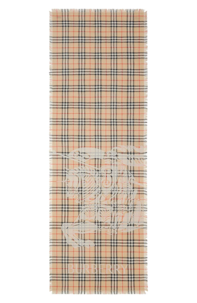 Burberry Equestrian Knight Design Check Wool Scarf, Main, color, Sand