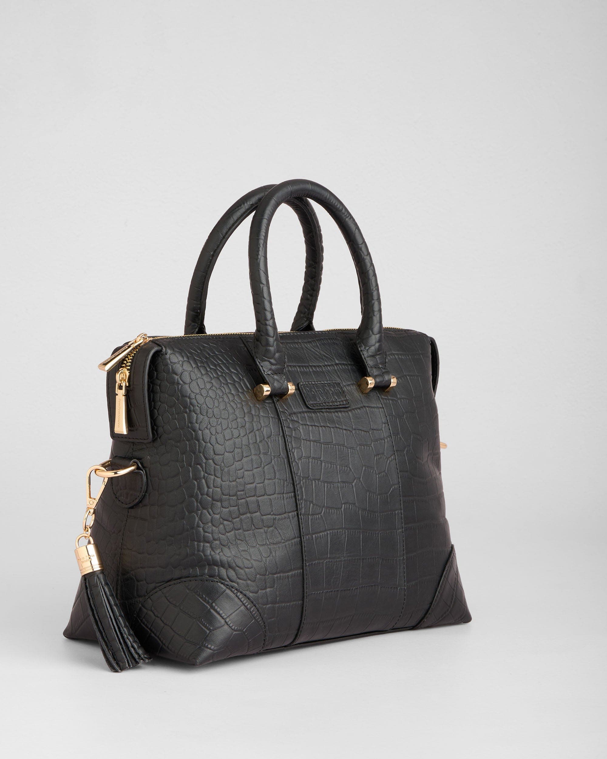 Pom Pom London Greenwich Bag, Main, color, Croc Black