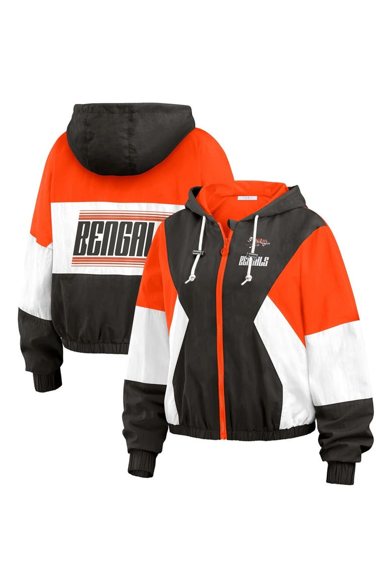 Women's WEAR by Erin Andrews Black/Orange Cincinnati Bengals Color Block Full-Zip Windbreaker Jacket, Alternate, color, Black