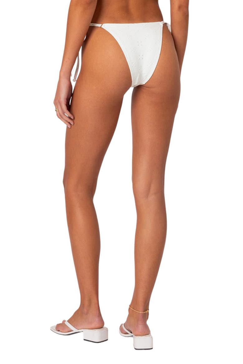 Eyelet String Bikini Bottoms, Alternate, color, WHITE