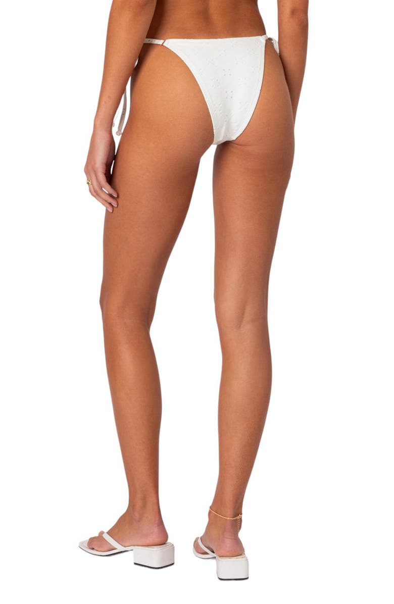 EDIKTED Eyelet String Bikini Bottoms, Alternate, color, White