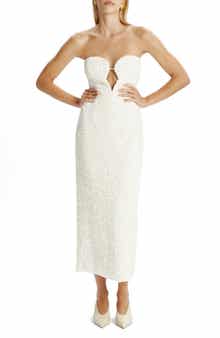Bardot Braya Sequin Strapless Plunge Neck Midi Dress