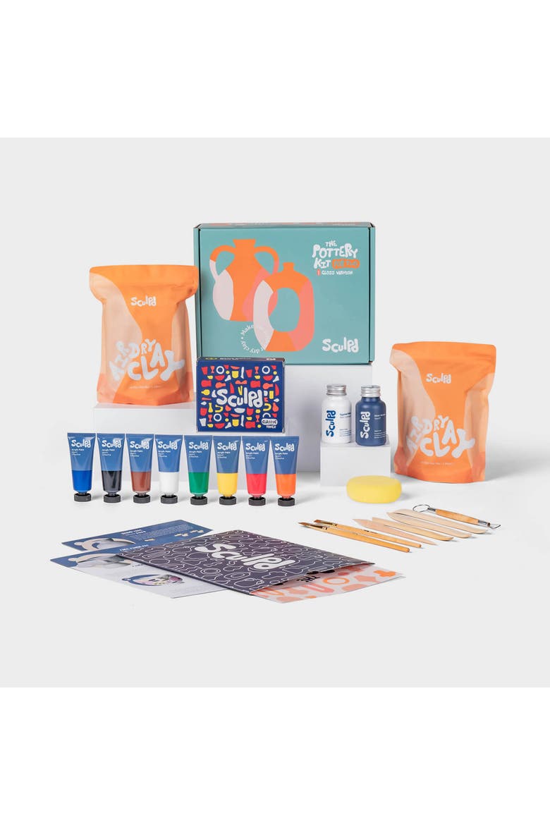 Home Pottery Kit with Gloss Varnish, Main, color, Classic Tones