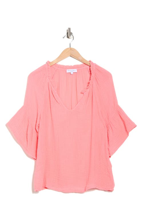 Michael Stars Savannah Flutter Sleeve Cotton Gauze Top In Pink