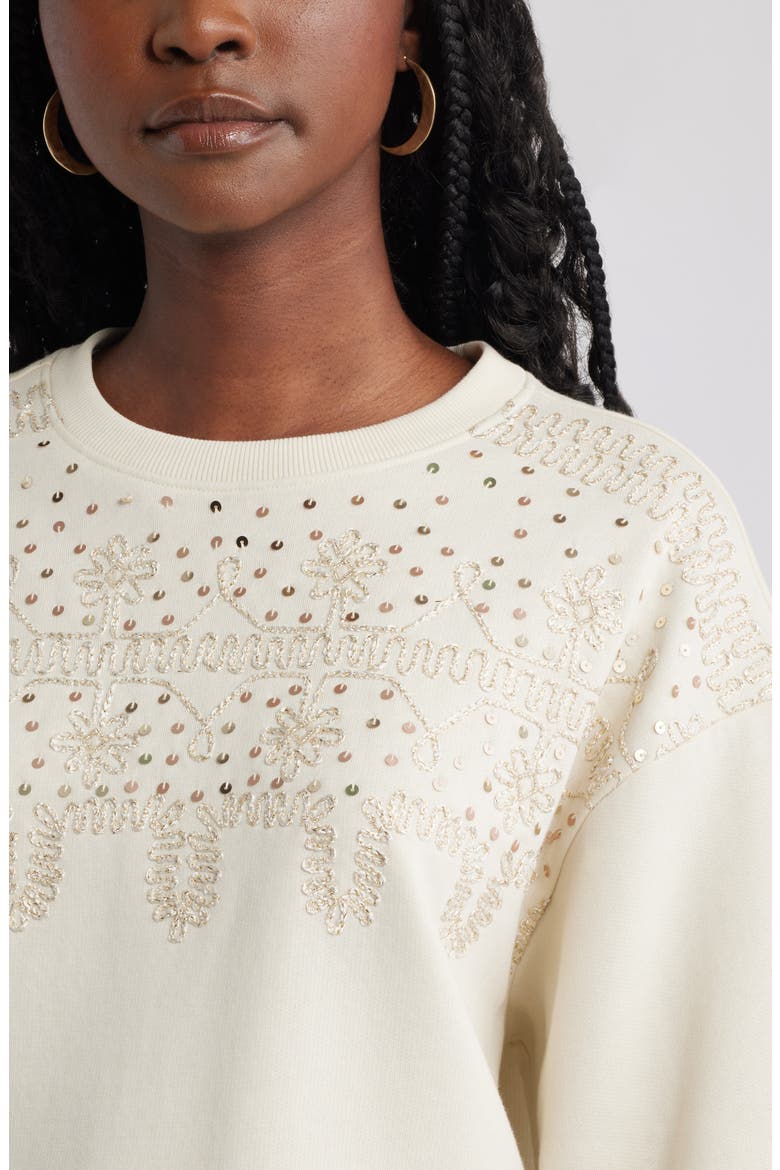 Sequin Embroidered Sweatshirt, Alternate, color, IVORY DOVE
