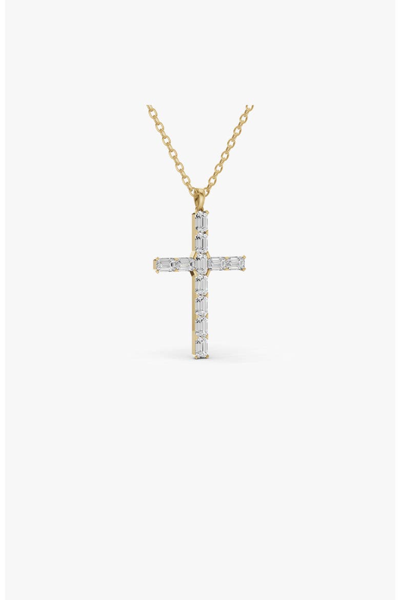14K Gold 2 ct Necklace Emerald Cross Diamond Pendant, Alternate, color, Yellow Gold