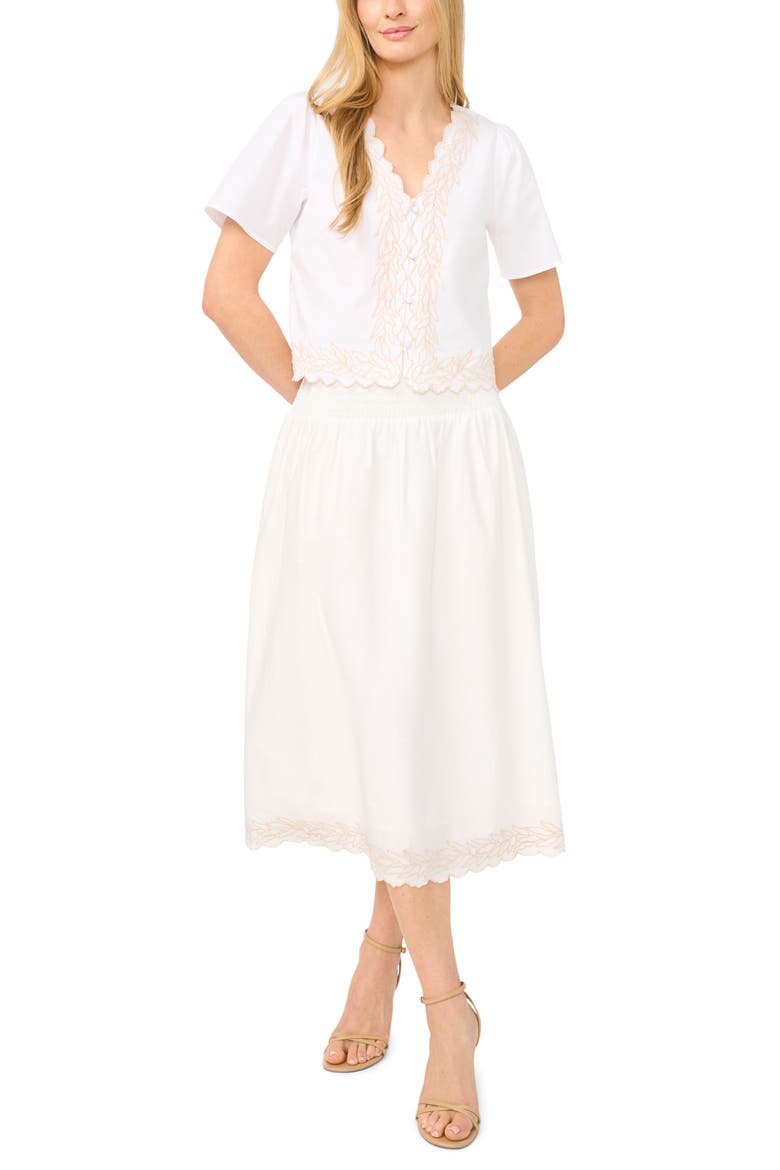 Smocked Waist Embroidered Midi Skirt, Alternate, color, ULTRA WHITE