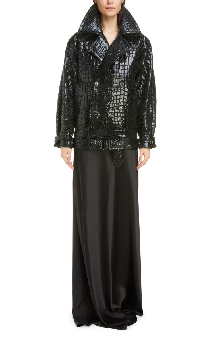 Saint Laurent Plunge Neck Open Back Silk Gown, Alternate, color,