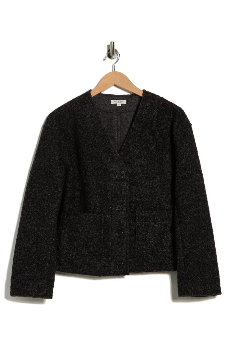 MAX STUDIO Bouclé Crop Sweater Jacket, Main, color, Charcoal
